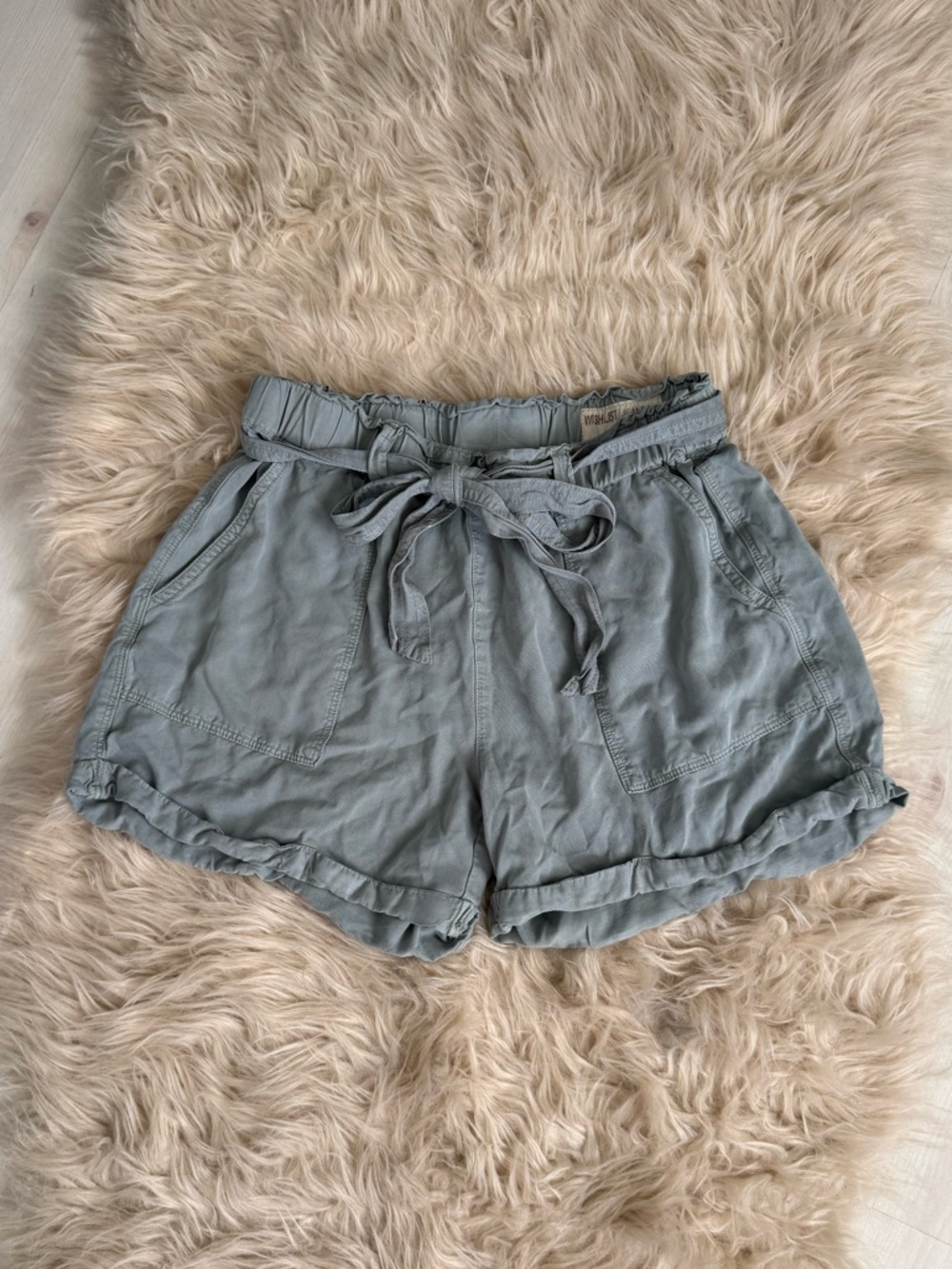 Wishlist 100% Tencel Light Sage Tie-Waist High Waist Shorts